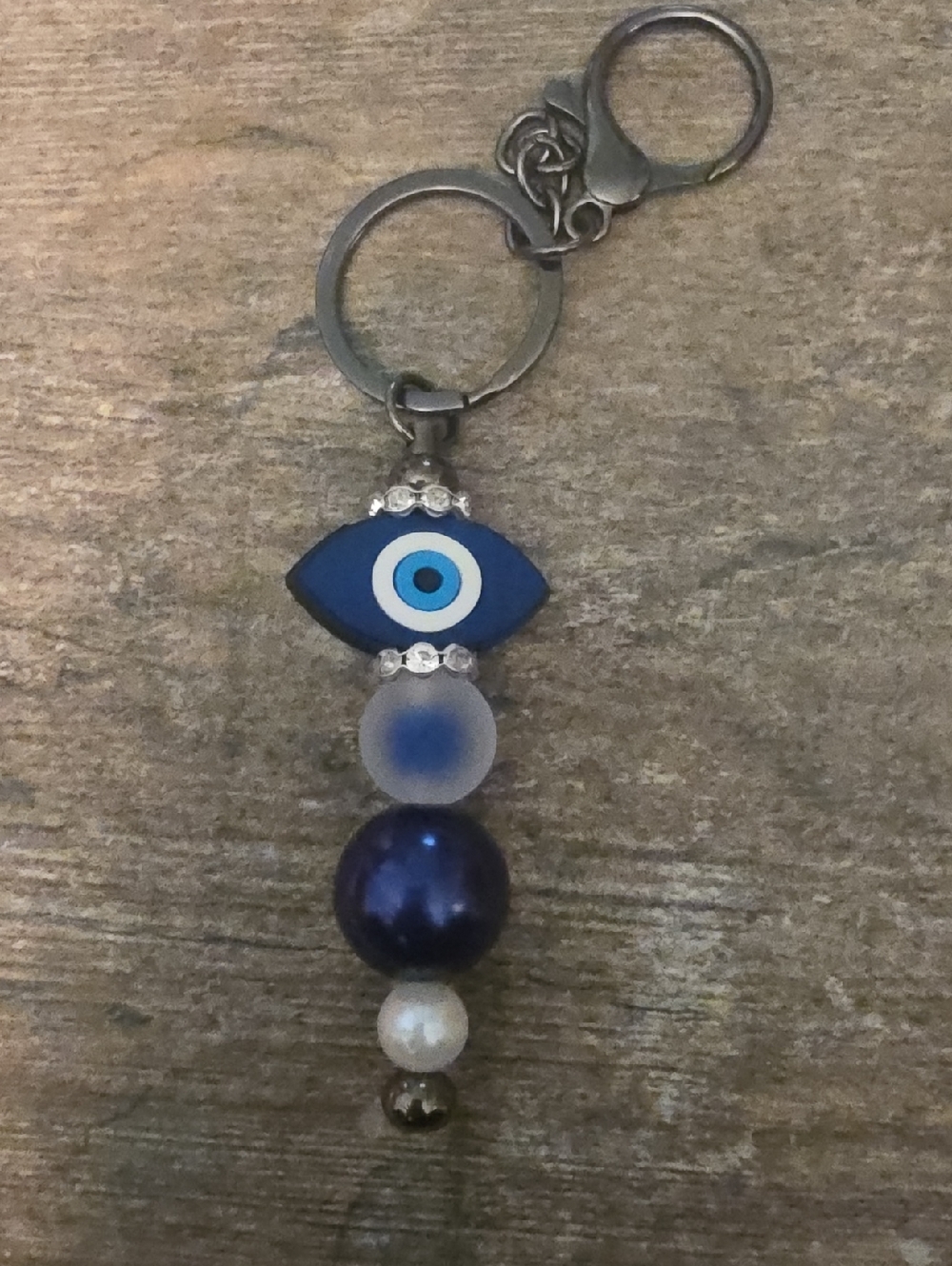 Evil Eye Bead Keychain in Blue and White NWT